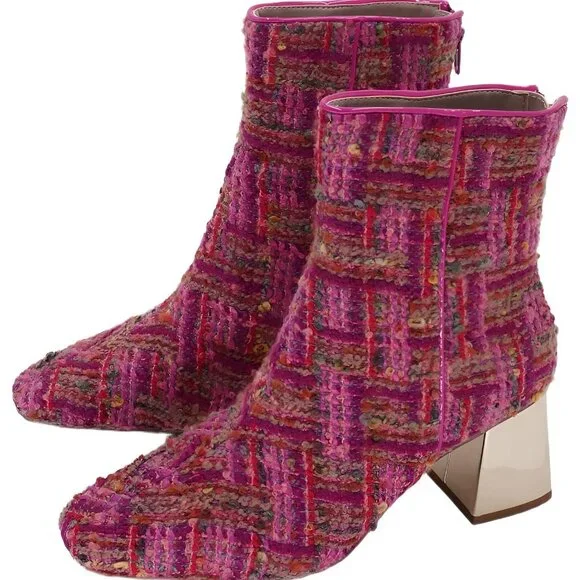 Women's Betsey Johnson Stevie Block Heel Dress Boots Pink Multi US 7M - Picture 2 of 6